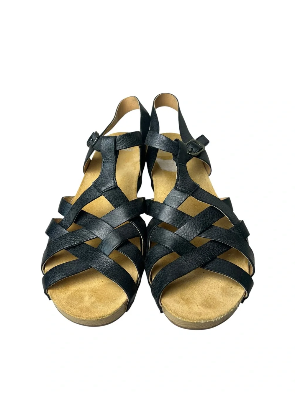 Dansko Tinley Black Leather Wedge Strappy Fisherman Sandals Size 41 (10.5-11)